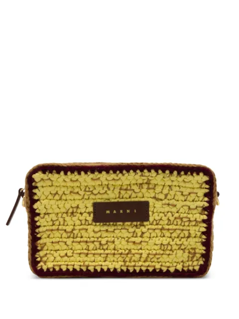 Marni logo-patch crochet-knit shoulder bag Yellow SBMP0276U1P9281