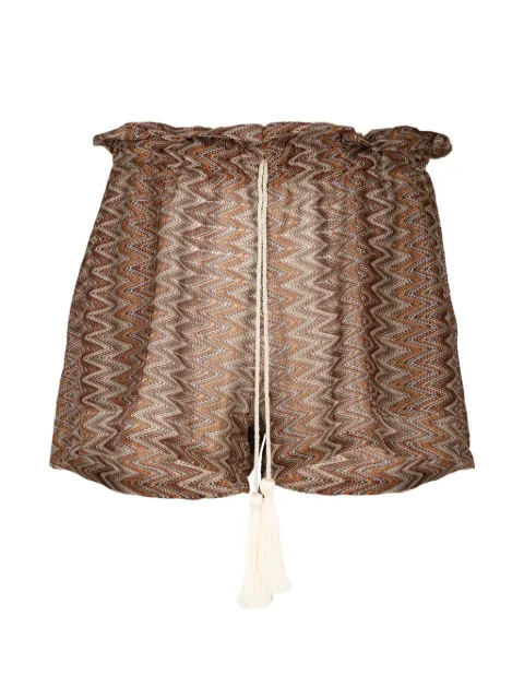 PALMACEA Nair zigzag-knit tassel-detail shorts Brown 6104630000