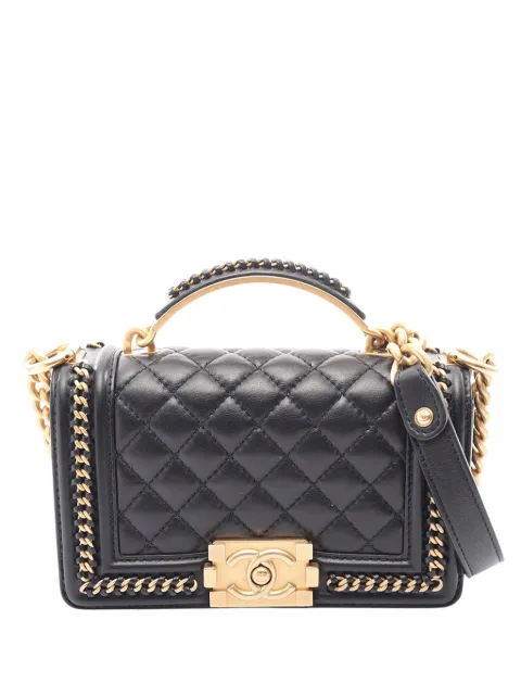 CHANEL Pre-Owned 2021-2026 Small Quilted Lambskin Chain Around Boy Top Handle Flap satchel Black K88EZ9XVST6UIUAB
