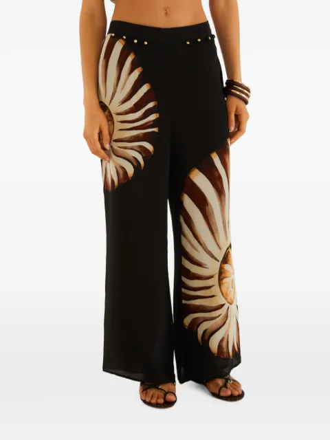 FARM Rio ammonite-print smocked trousers Black 344113