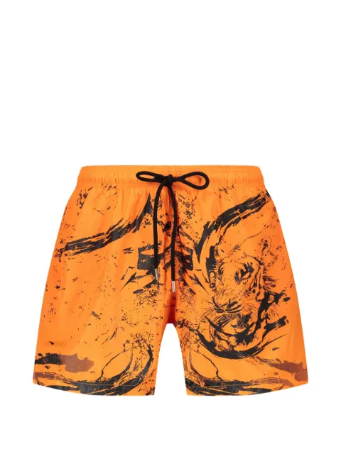 Plein Sport graphic-print drawstring swim shorts Orange PS26MBM05