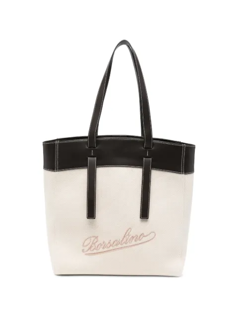 Borsalino logo-embroidered contrast-trim tote bag Neutrals BOSH002SMG0WZ0LG