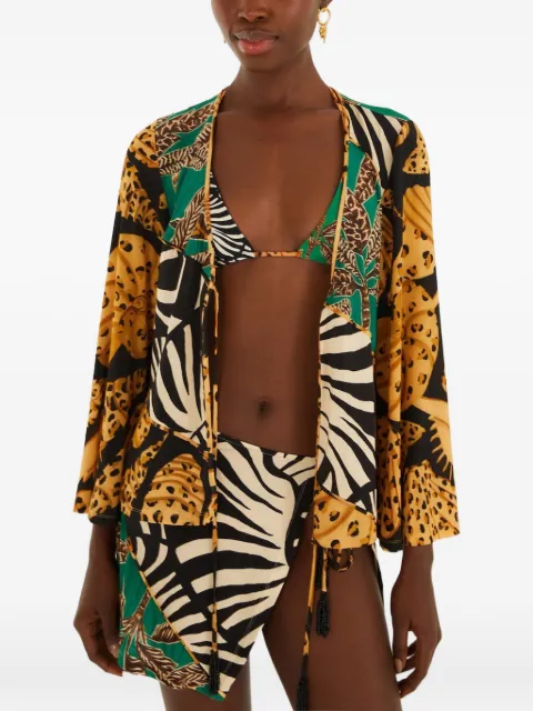 FARM Rio mixed-print tie-front blouse Black 260443