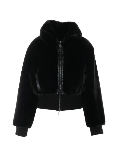 PINKO Bagels faux-fur ribbed-trim jacket Black 107040A3E7