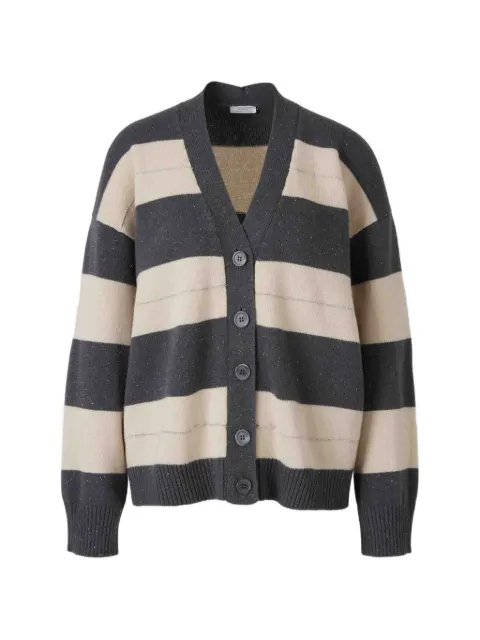 Peserico striped glitter-detail cardigan Grey A99853F07A9334