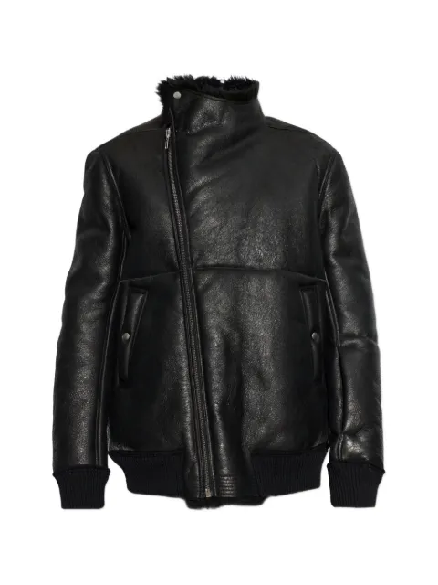 Rick Owens shearling-trimmed asymmetric-zip jacket Black RU02F4760LSHC