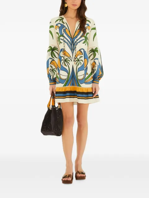 FARM Rio tropical-graphic ruffled mini dress Neutrals 355471