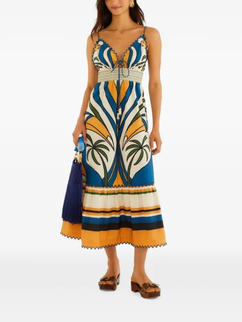 FARM Rio tropical-graphic ric-rac midi dress Neutrals 355537