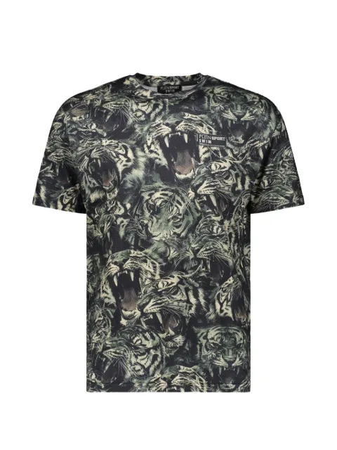 Plein Sport tiger-print logo-patch T-shirt Green PS26MTS10