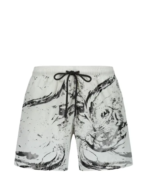 Plein Sport tiger-print drawstring swim shorts White PS26MBM05