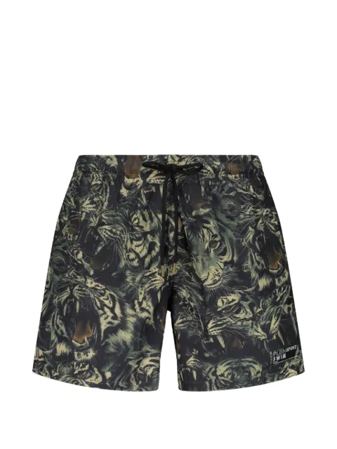 Plein Sport tiger-print drawstring swim shorts Black PS26MBM11