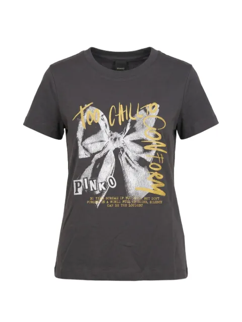 PINKO bow-print logo-print T-shirt Grey 100373A3HX
