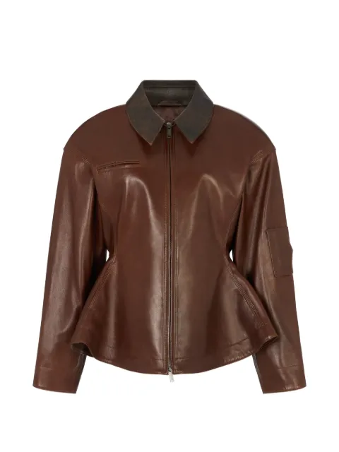 ducie Bernadette peplum calf leather jacket Brown BERNADETTE