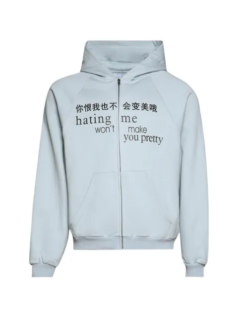Praying zip-up raglan-sleeve hoodie Blue PRAY2422040