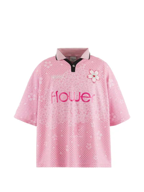 MONONOKE MADE X Takashi Murakami check-pattern floral-print polo shirt Pink MTMK80000011