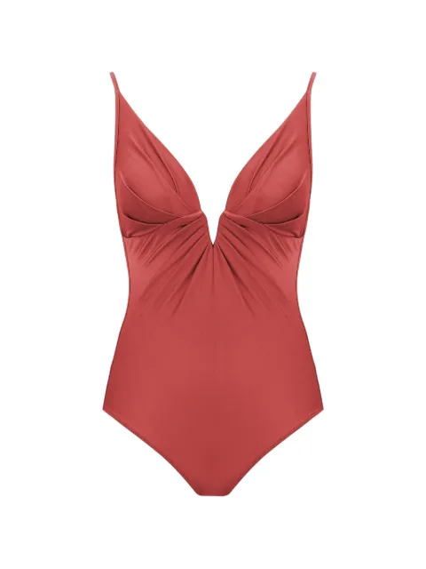 ZIMMERMANN Solstice ruched-detailing V-neck swimsuit Red 1530WSS265