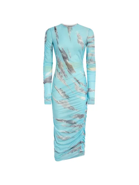 Moschino Archive Clouds ruched-detailing cloud-print midi dress Blue J04025550