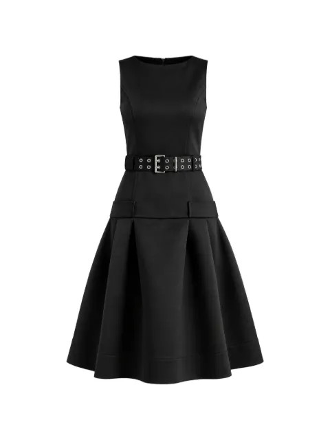 GANNI belted-waist pleated midi dress Black A1030453