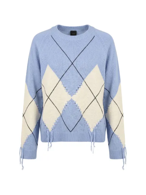 PINKO Berna argyle-intarsia distressed sweater Blue 107377A3JE