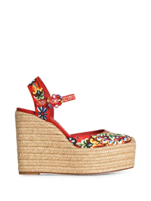 Dolce & Gabbana Carretto-print wedge sandals Red CZ0336A0460