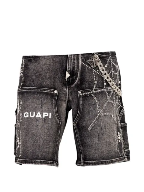 GUAPI spiderweb-motif rhinestone-embellished shorts Grey GOBSDSSS26