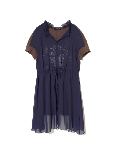 Undercover ruffled-trim graphic-print midi dress Blue UC1F8801
