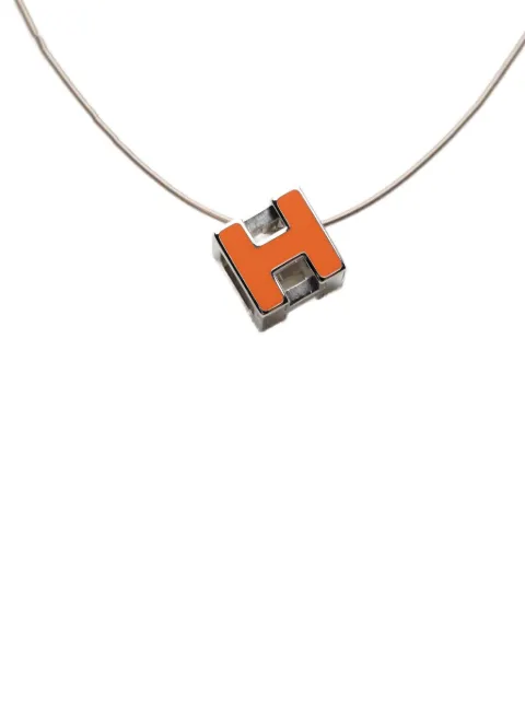 Hermès Pre-Owned 2000-2010 Palladium Plated Lacquered Cage D H Pendant Necklace costume necklace Orange QKTC8LK6UOTKL8F5