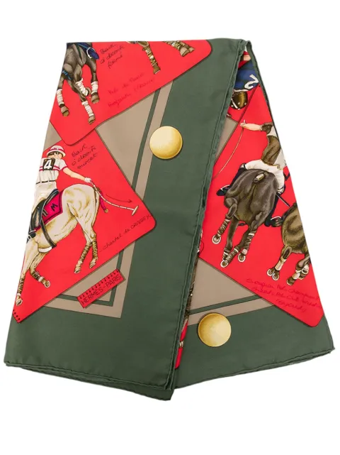 Hermès Pre-Owned 1978-1987 Le Monde du Polo Silk Scarf 90 scarves Green ILL2U0WC65SL45UP