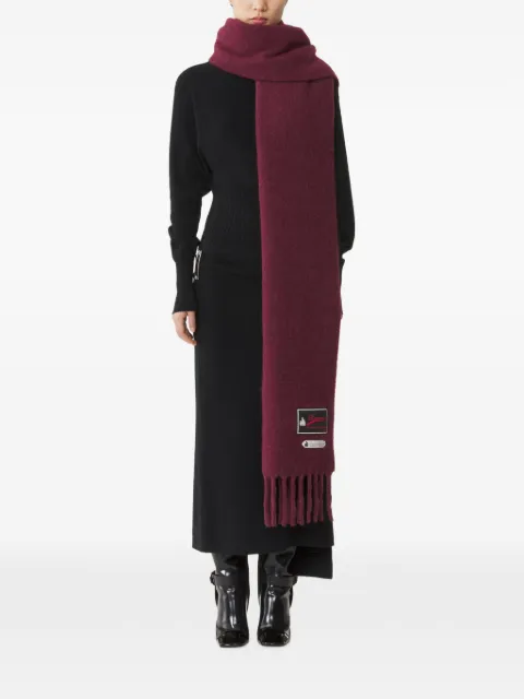 Lanvin fringed logo-patch scarf Red AWSAPSC5WSETA26