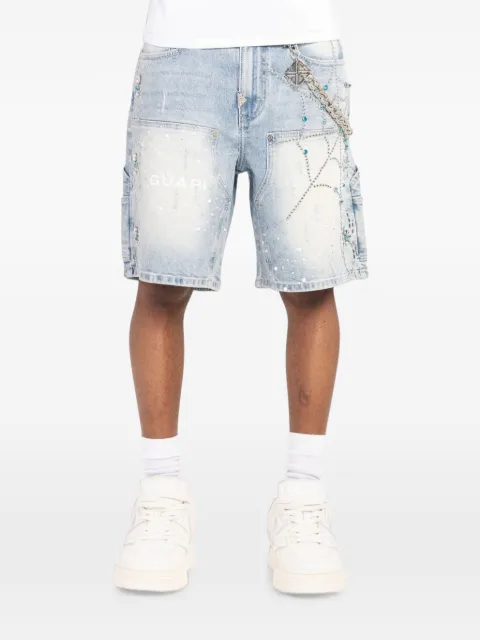 GUAPI spiderweb-embellished denim shorts Blue GABSDSSS26