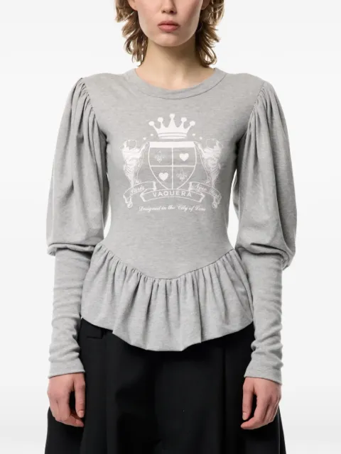 Vaquera Romantic crest-print peplum T-shirt Grey VAQ11T012