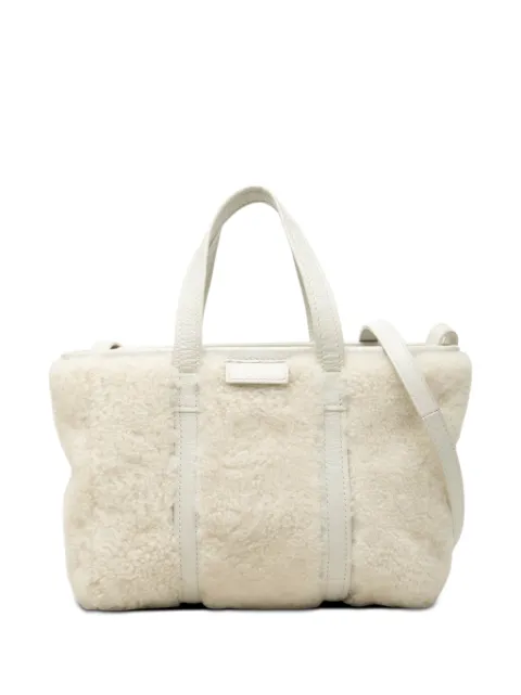 Balenciaga Pre-Owned 2022 Small Shearling and Leather Barbes East West Shopper Tote satchel White LPCKT5DKLF645O9M