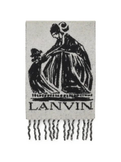 Lanvin logo-print fringed scarf Grey AWSAPSC5WMBCA26