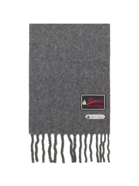 Lanvin logo-patch fringed scarf Grey AWSAPSC5WSETA26