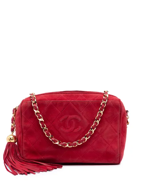 CHANEL Pre-Owned 1994-1996 CC Quilted Suede Tassel Diamond Camera Bag crossbody bag Red 1BQS2TRJ8DTWF8SR