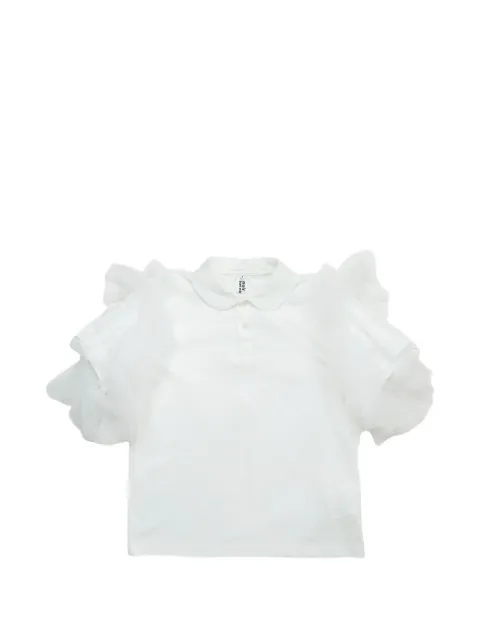 Noir Kei Ninomiya ruffled tulle-sleeve polo top White 3QT01605123A