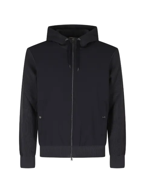 Herno ribbed-knit panelled hooded jacket Blue JC0002156020099