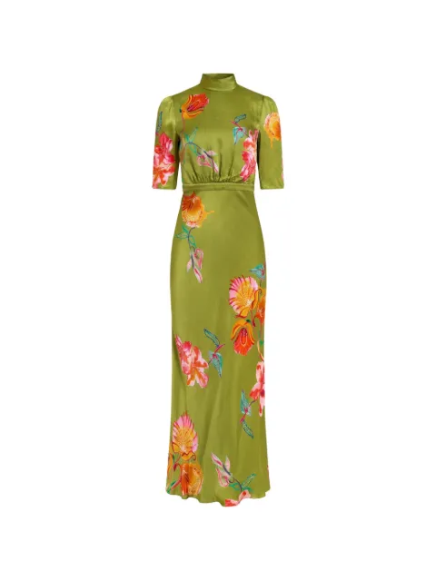 Saloni maxi Adele-B floral-print dress Green ADELEBDRESS099
