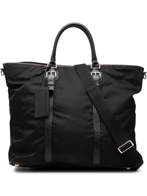 Prada Pre-Owned 2010-2026 Saffiano Trimmed Tessuto Open Convertible Tote satchel Black DBYKJV0ND8IQMQHW