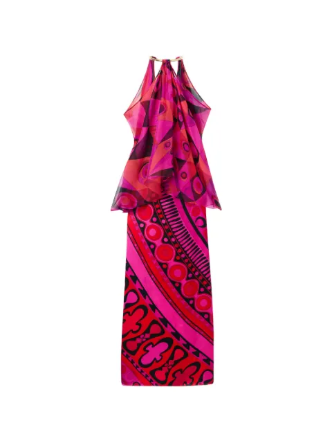 PUCCI Occhi-print satin and chiffon dress Pink 6HRI056H722