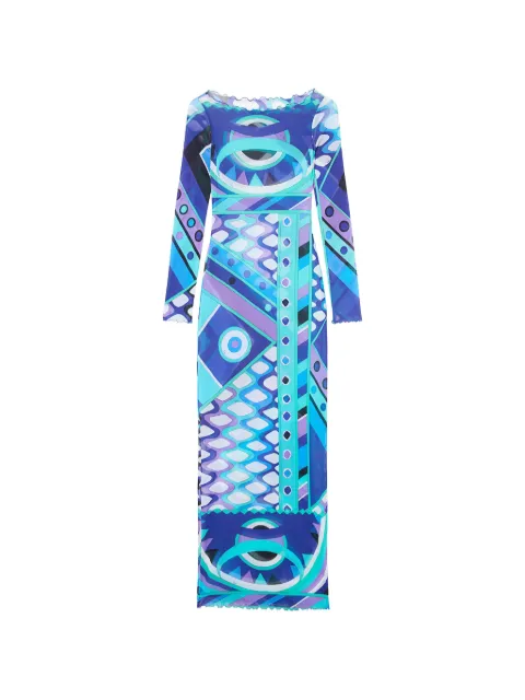 PUCCI geometric-print mesh gown Blue 6HJI366H849