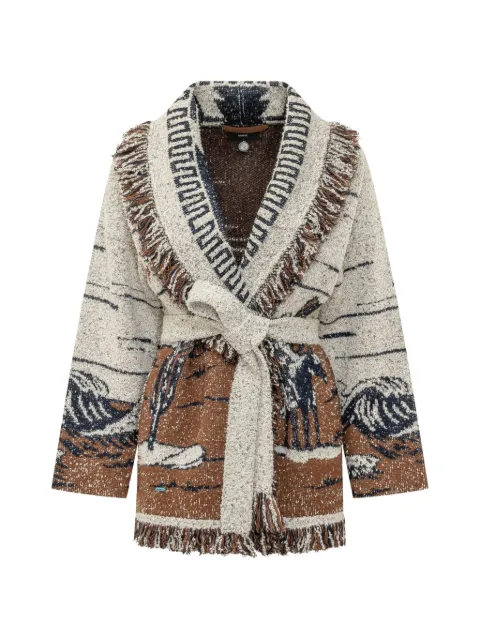 Alanui fringe-trimmed belted cardigan Brown LWHB064E26KNI02