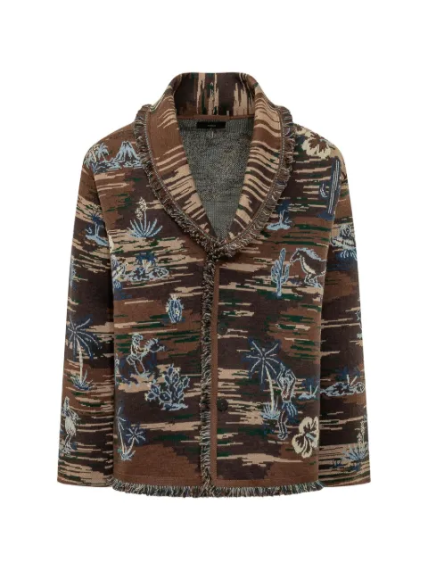 Alanui fringed jacquard-knit cardigan Brown LMHB039E26KNI0026084