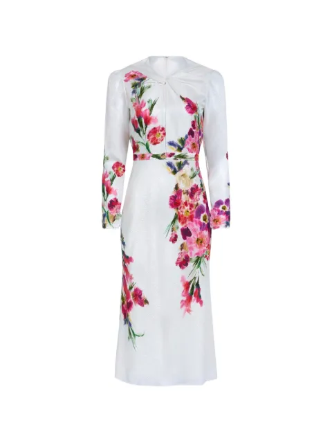 Saloni midi Claudia floral-print silk dress White CLAUDIAMIDIDRESS099