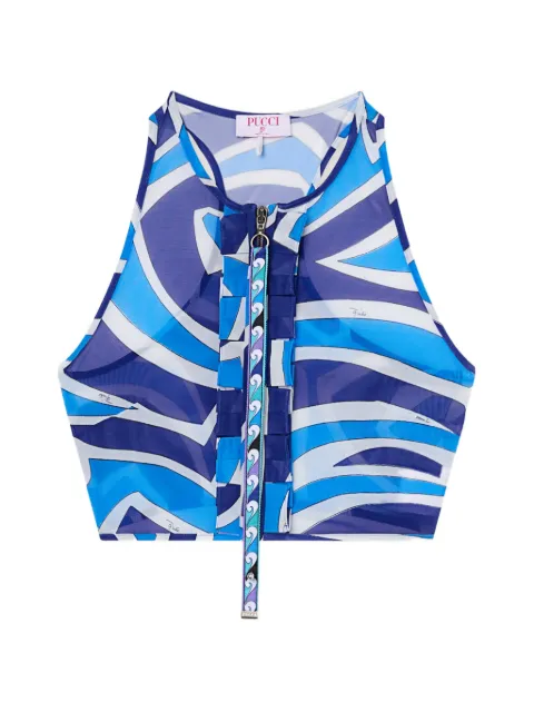 PUCCI Labirinto-print ruffle top Blue 6HJM056H740