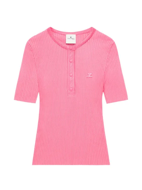 Courrèges vinyl-trim ribbed-knit polo shirt Pink 326MTO539FI0001