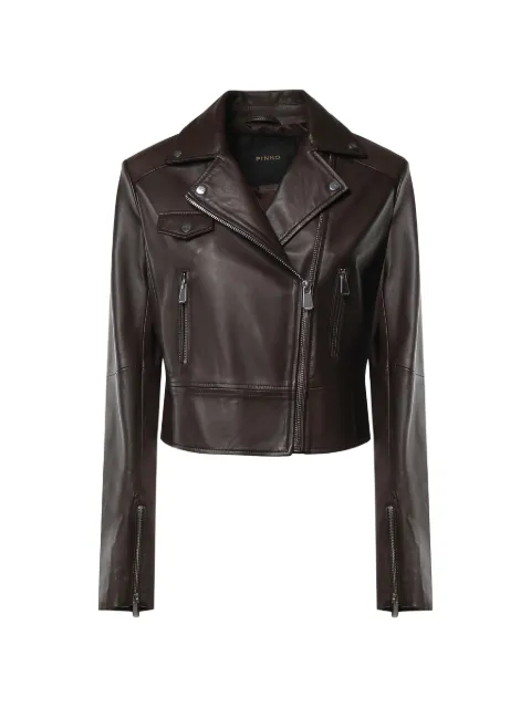 PINKO Biker-style leather jacket Brown 106247A3EB