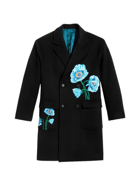 Awake NY floral-embroidered double-breasted overcoat Black AWKFW22OT007BLK