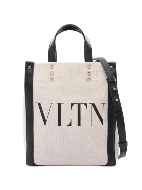 Valentino Garavani Pre-Owned 2010s VLTN logo Rockstud tote bag Neutrals 1083075