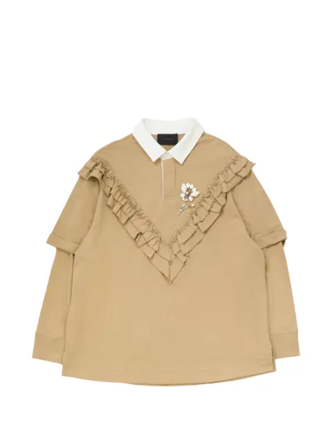 Simone Rocha ruffle-trimmed floral-embellished polo shirt Neutrals 5418B056